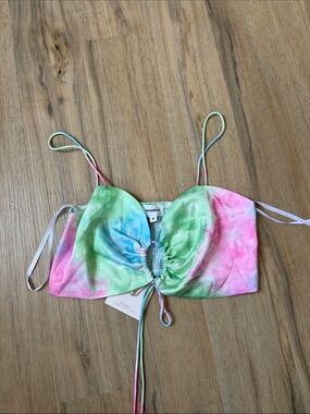 superdown Tie-Dye Ruched Front Crop Top - Pink, Green, Blue